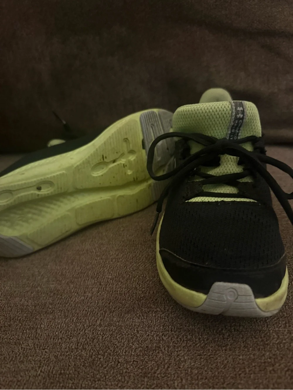 Under Armour Kids Black and Lime Green Athletic Sneakers